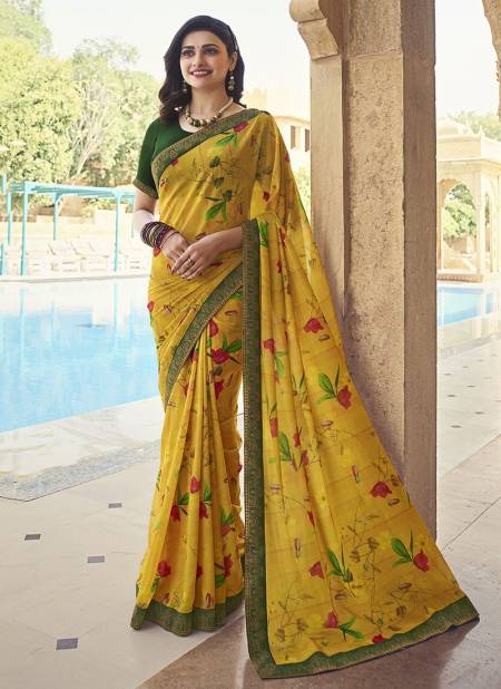 Yellow Colour Fancy Party Wear Designer Georgette Printed Saree Latest Collection 23555